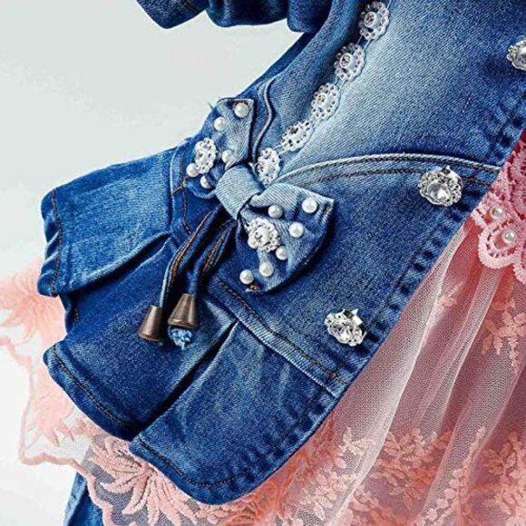 Little Girls Clothing Set 3pcs Long Sleeve T-Shirt Denim Jacket and Jeans - Picture 8 of 9